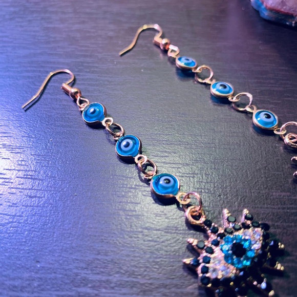 Gold-Plated Evil Eye Drop Earrings Multi-Layered CZ Third Eye Dangles – Vintage - Picture 4 of 4